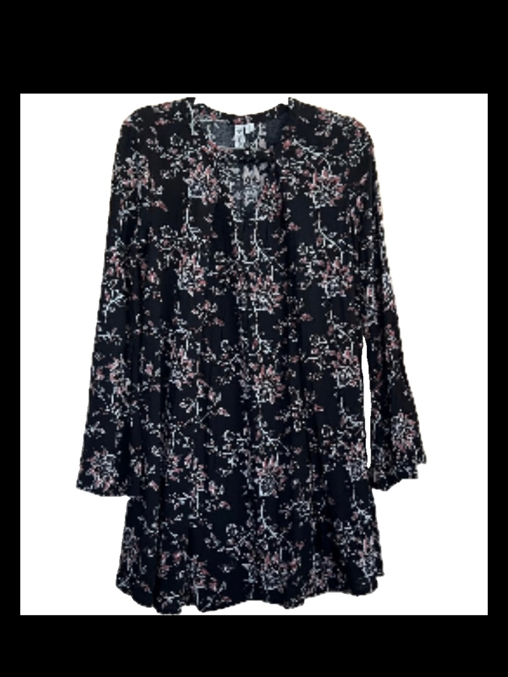 Flare Long Sleeve Black Wrap Surplice Floral Knee Length Dress Size XS